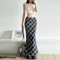 Vintage Aesthetic Plaid High Waist Maxi Skirt — vista completa