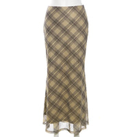 Vintage Aesthetic Plaid High Waist Maxi Skirt — vista posteriore