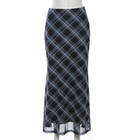 Vintage Aesthetic Plaid High Waist Maxi Skirt — vista frontale