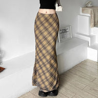 Vintage Aesthetic Plaid High Waist Maxi Skirt — dettaglio