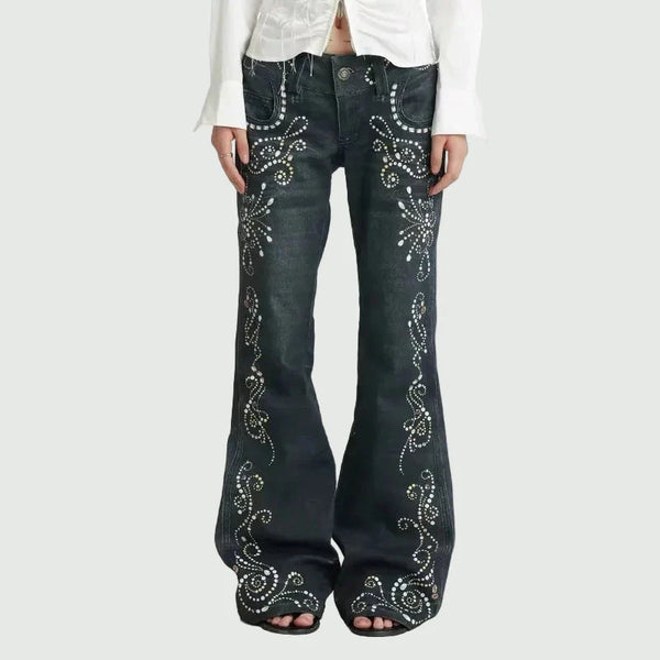 Vintage Aesthetic Print Flared Bootcut Jeans — vista frontale