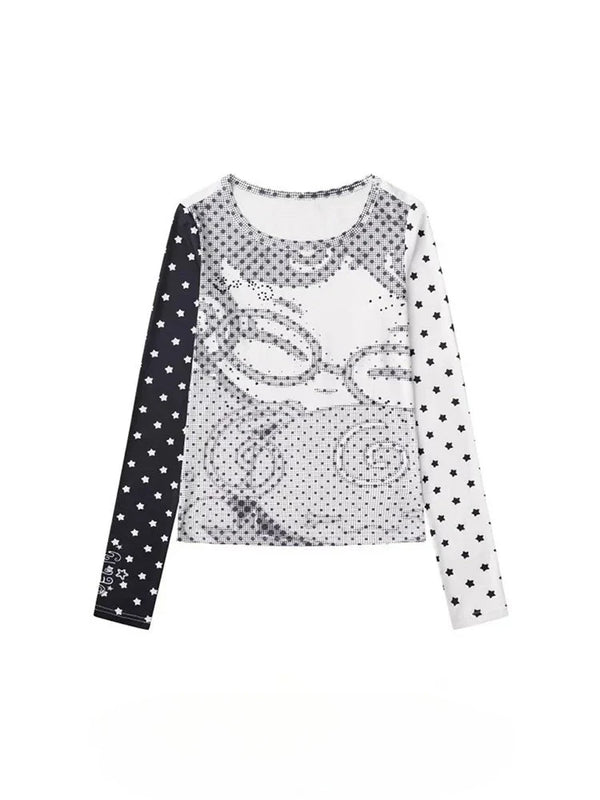Vintage Anime Womens Polka Dot Long Sleeve Top — vista frontale