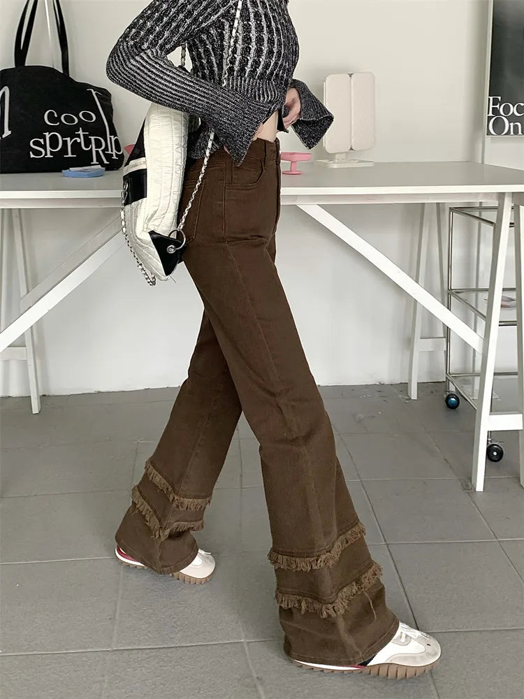 Vintage Brown Slim Stacked Flare Jeans — dettaglio della stampa