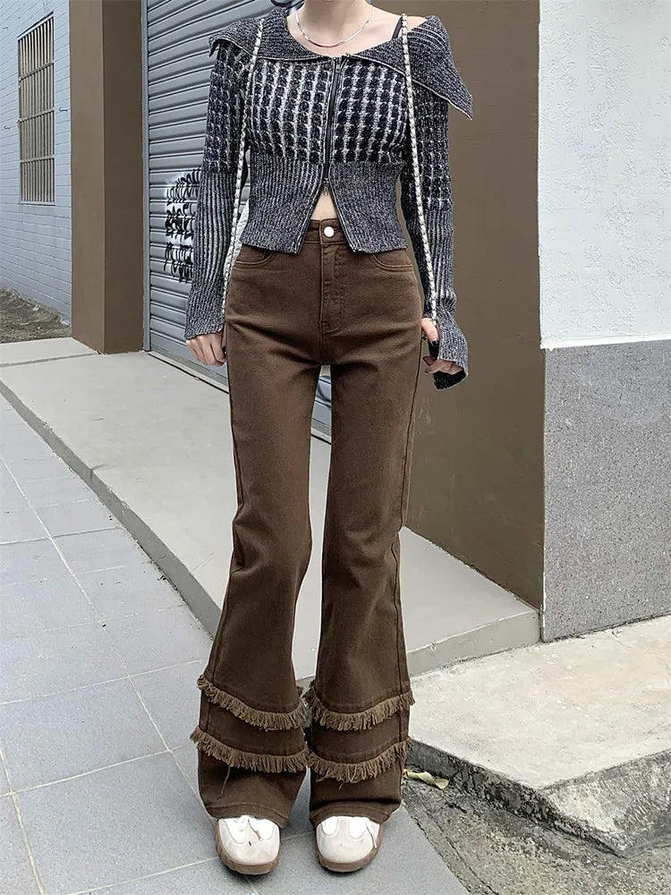 Vintage Brown Slim Stacked Flare Jeans — vista frontale