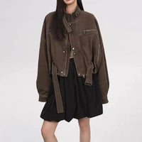 Vintage Crop Cargo Stand Collar Jacket — dettaglio