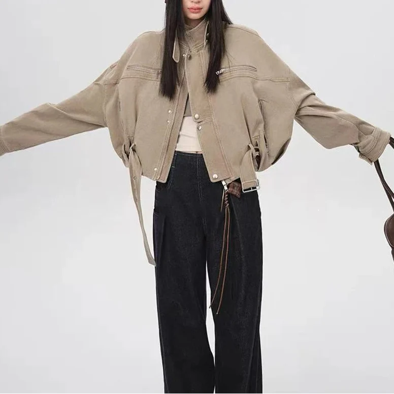 Vintage Crop Cargo Stand Collar Jacket — in alternativa