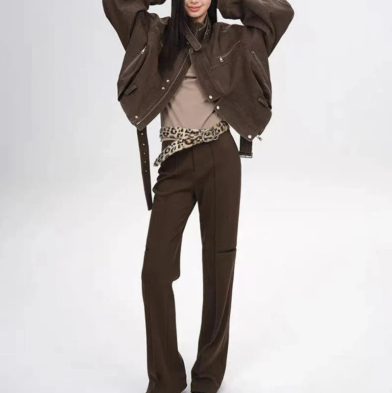Vintage Crop Cargo Stand Collar Jacket — dettaglio della stampa