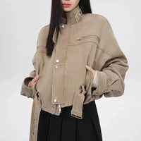 Vintage Crop Cargo Stand Collar Jacket — vista posteriore