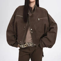 Vintage Crop Cargo Stand Collar Jacket — vista frontale