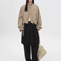 Vintage Crop Cargo Stand Collar Jacket — vista laterale