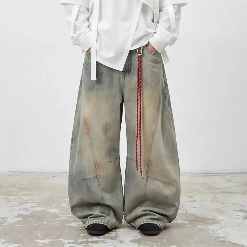 Vintage Dirty Washed Baggy Wide Leg Barrel Jeans — dettaglio