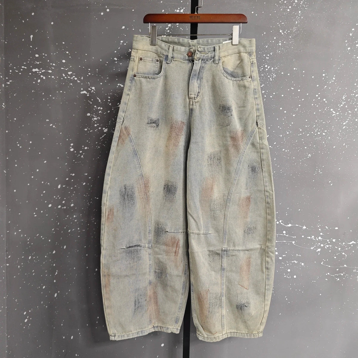 Vintage Dirty Washed Baggy Wide Leg Barrel Jeans — vista laterale