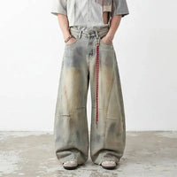 Vintage Dirty Washed Baggy Wide Leg Barrel Jeans — vista frontale