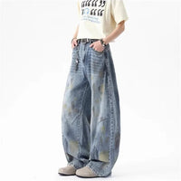Vintage Distressed Graffiti Denim Barrel Jeans — dettaglio