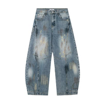 Vintage Distressed Graffiti Denim Barrel Jeans — dettaglio della stampa