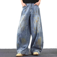 Vintage Distressed Graffiti Denim Barrel Jeans — in alternativa