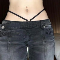 Vintage Distressed Low Waist Grunge Flared Jeans — dettaglio