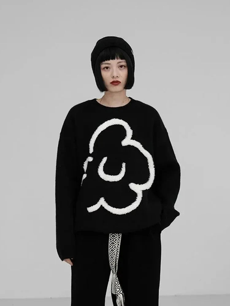Vintage Floral Black Knitted Sweater — vista posteriore