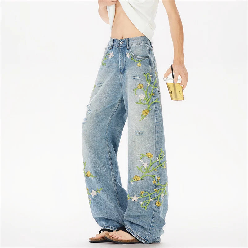 Vintage Floral Embroidered Design Jeans — dettaglio della stampa