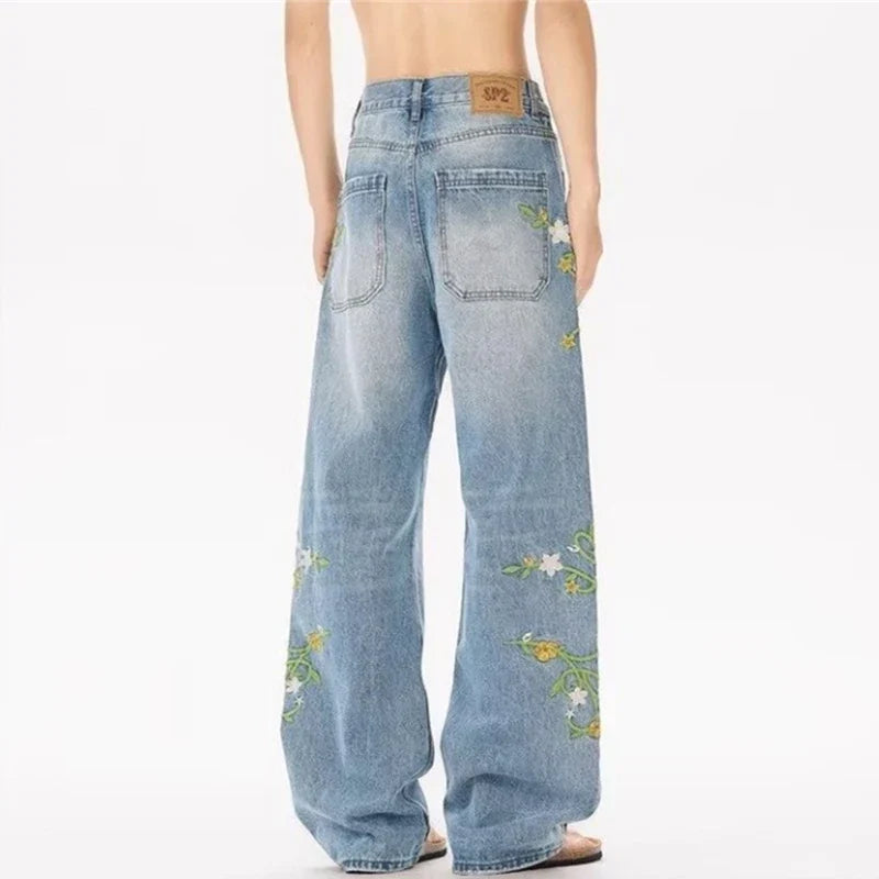 Vintage Floral Embroidered Design Jeans — vista laterale