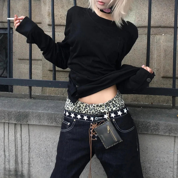Y2K Vintage Gothic Black Long Sleeve Top