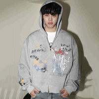 Vintage Graffiti Graphic Zip Up Hoodie — vista laterale