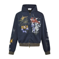 Vintage Graffiti Graphic Zip Up Hoodie — vista frontale