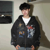 Vintage Graffiti Graphic Zip Up Hoodie — dettaglio della stampa