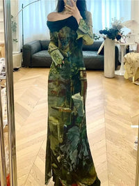 Vintage Green Maxi Dress — dettaglio della stampa