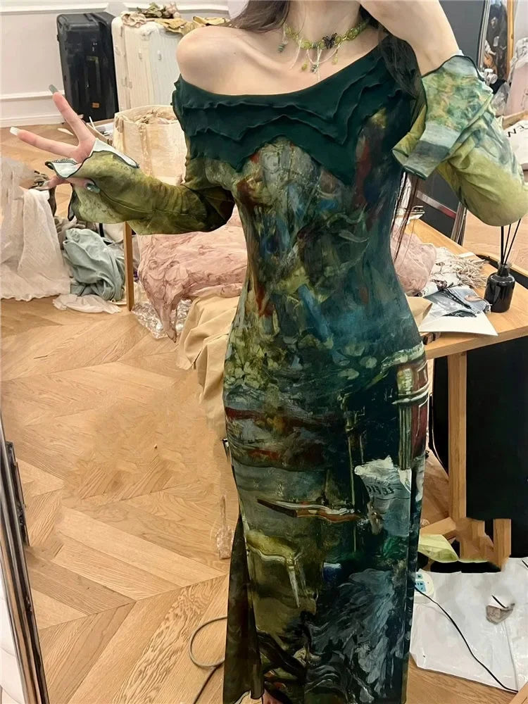 Vintage Green Maxi Dress — vista laterale