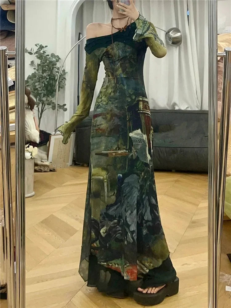 Vintage Green Maxi Dress — vista posteriore