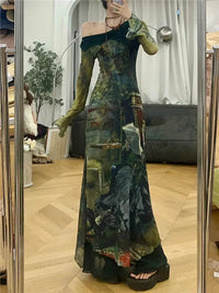 Vintage Green Maxi Dress — vista posteriore