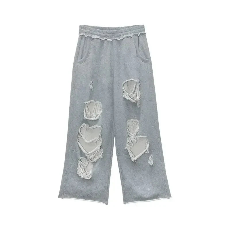 Vintage Grey Distressed Sweatpants Joggers Trousers — vista frontale