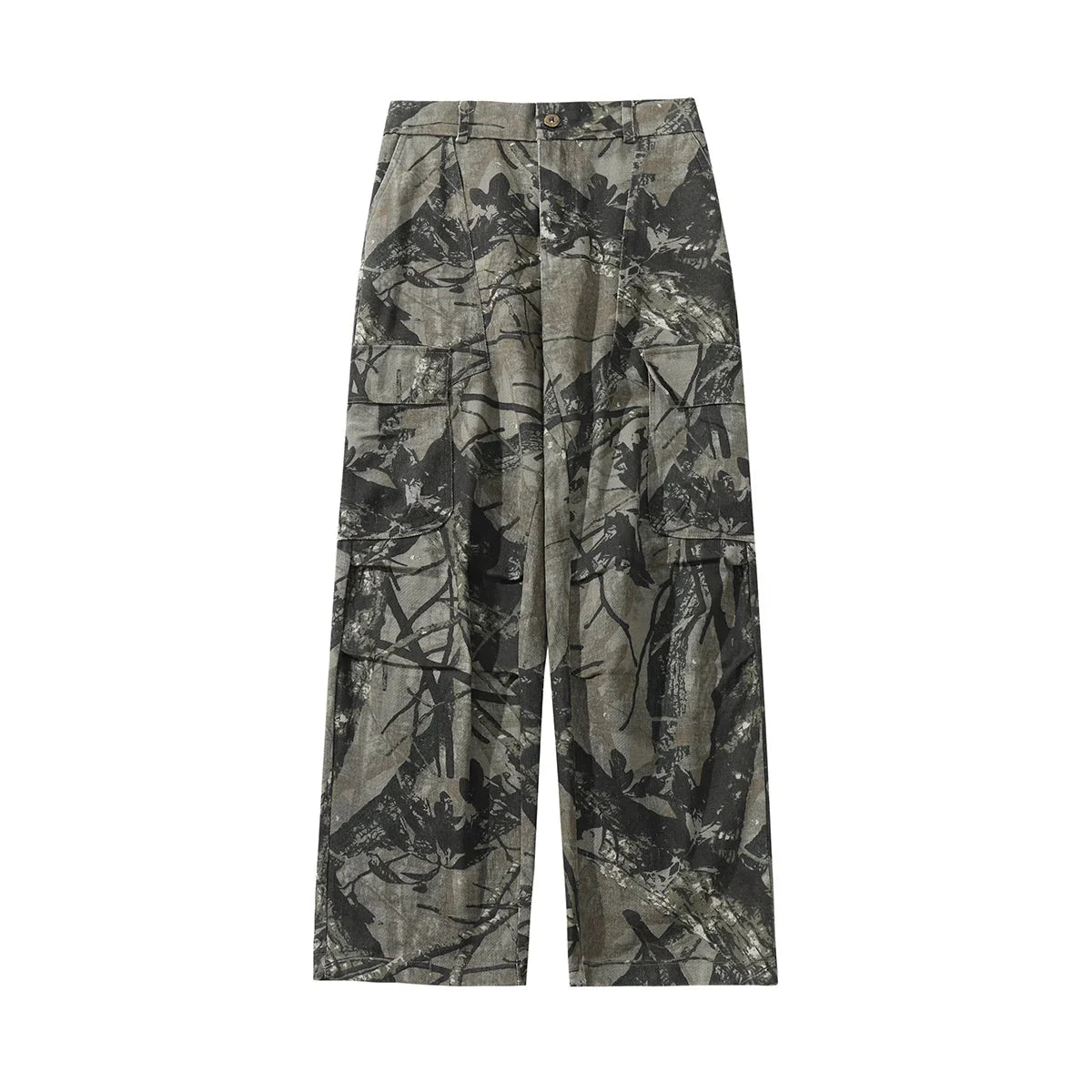 Vintage Leaf Pattern Camouflage Cargo Trousers — vista frontale