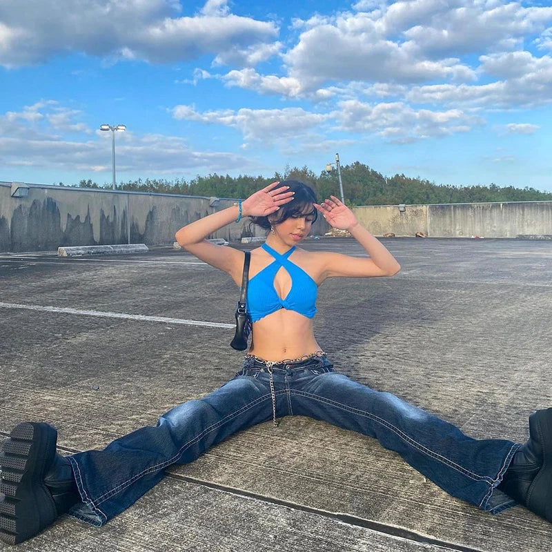 Vintage Low Waisted Skinny Flare Jeans — dettaglio del tessuto