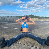 Vintage Low Waisted Skinny Flare Jeans — dettaglio del tessuto