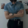 Y2K Vintage Mens Denim Short Sleeve Shirt