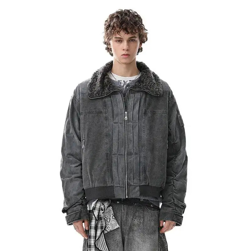 Vintage Mens Fleece Lined Padded Coat Jacket — vista posteriore