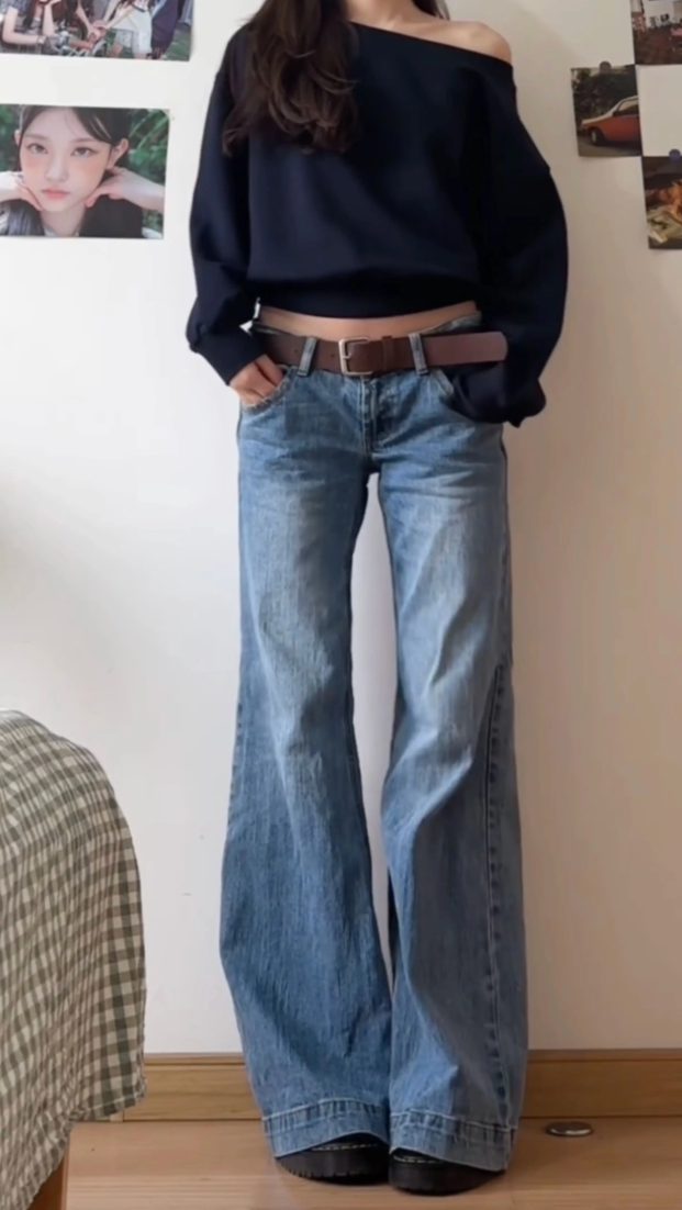 Vintage Old Money Baggy Flared Jeans — dettaglio