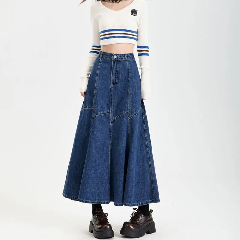 Vintage Patchwork Umbrella Maxi Skirt — vista frontale