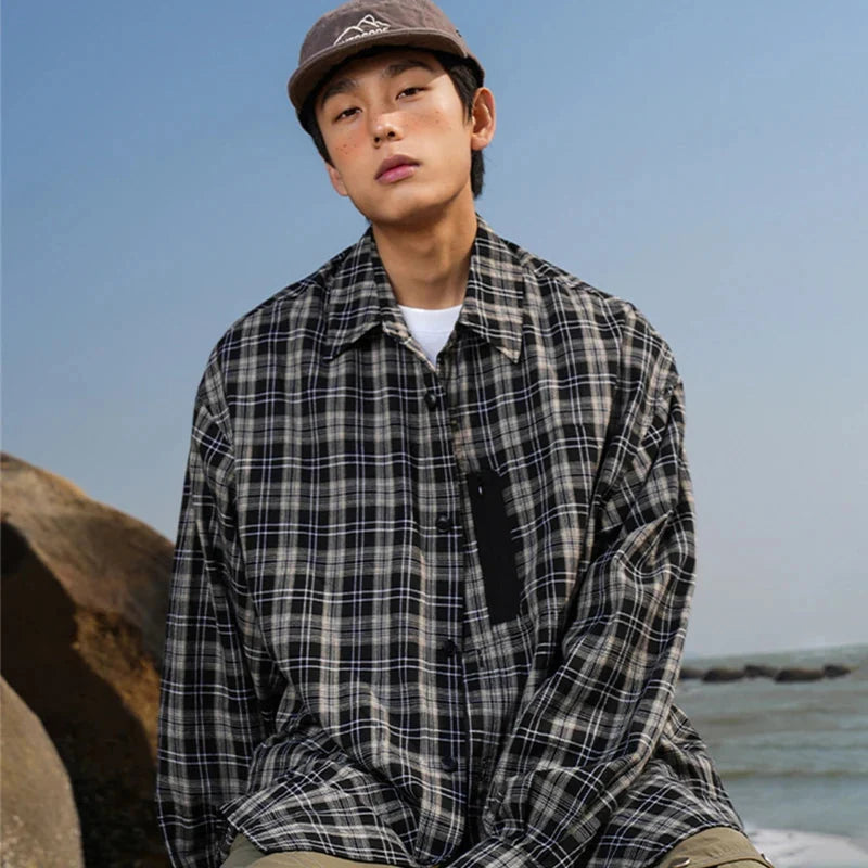 Vintage Plaid Long Sleeve Button Up Shirt — vista completa