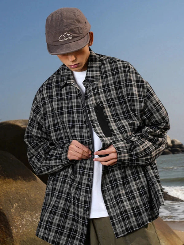 Vintage Plaid Long Sleeve Button Up Shirt — vista frontale