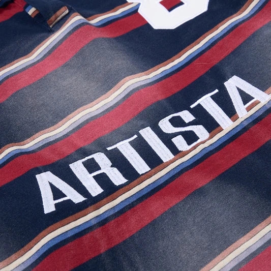Vintage Striped Washed Mock Two Layer Polo Shirt — dettaglio della stampa
