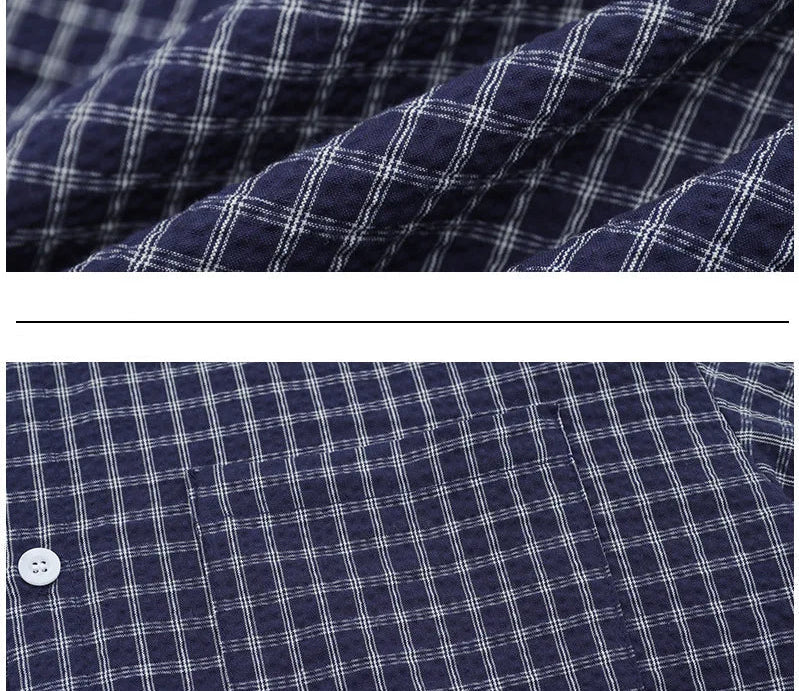 Vintage Style Plaid Short Sleeved Thin Cotton Shirt — dettaglio della stampa