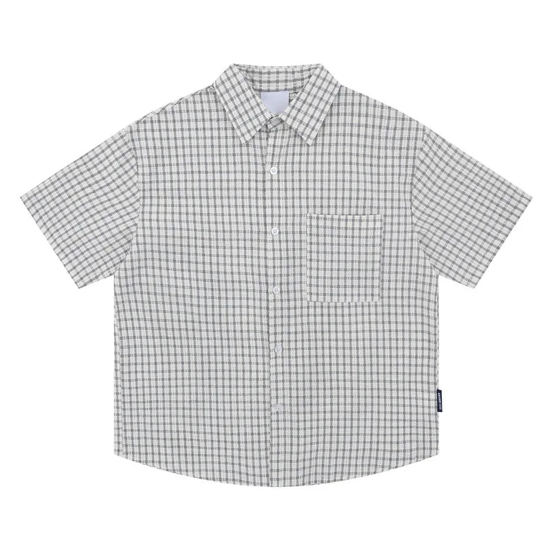 Vintage Style Plaid Short Sleeved Thin Cotton Shirt — vista frontale