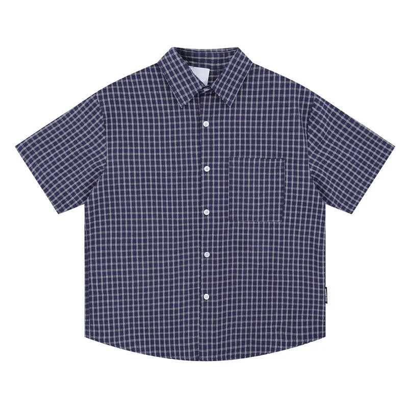 Vintage Style Plaid Short Sleeved Thin Cotton Shirt — vista posteriore