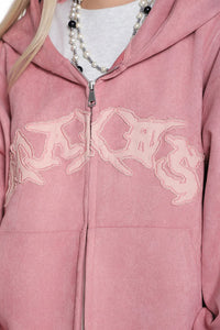 Vintage Suede Patchwork Zip Up Hoodie — dettaglio