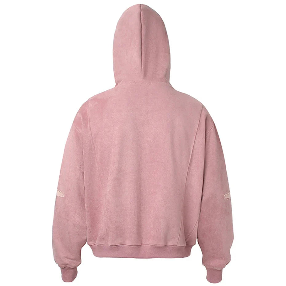Vintage Suede Patchwork Zip Up Hoodie — vista laterale
