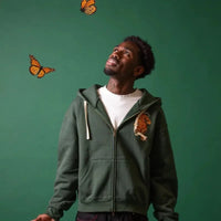 Vintage Tiger Embroidered Green Zip Up Hoodie — dettaglio