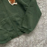 Vintage Tiger Embroidered Green Zip Up Hoodie — vista laterale